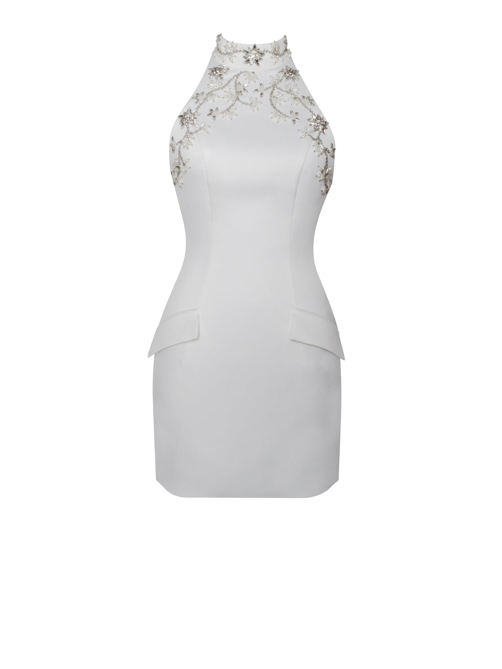 Ori White Halter Pearl Mini Dress - HOUSE OF SHE