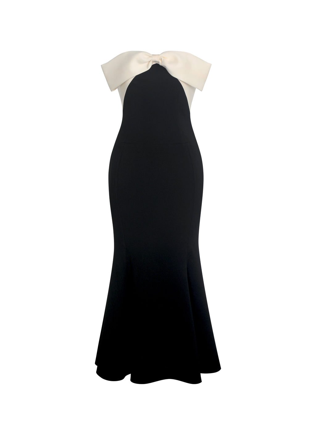 Saige Black Mermaid Maxi Dress with Ivory Bow Bustline