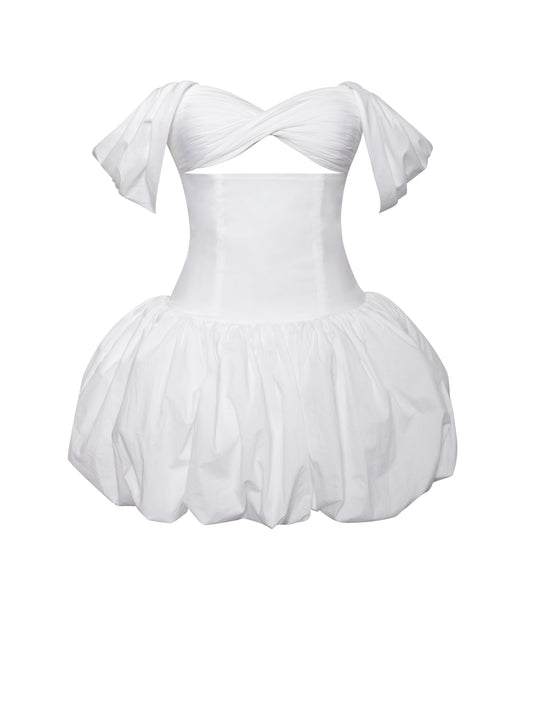 Mika White Bubble Hem Mini Dress