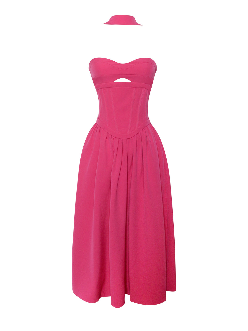 Maia Fuchsia Halter Neck Corset Midi Sundress  HOUSE OF SHE