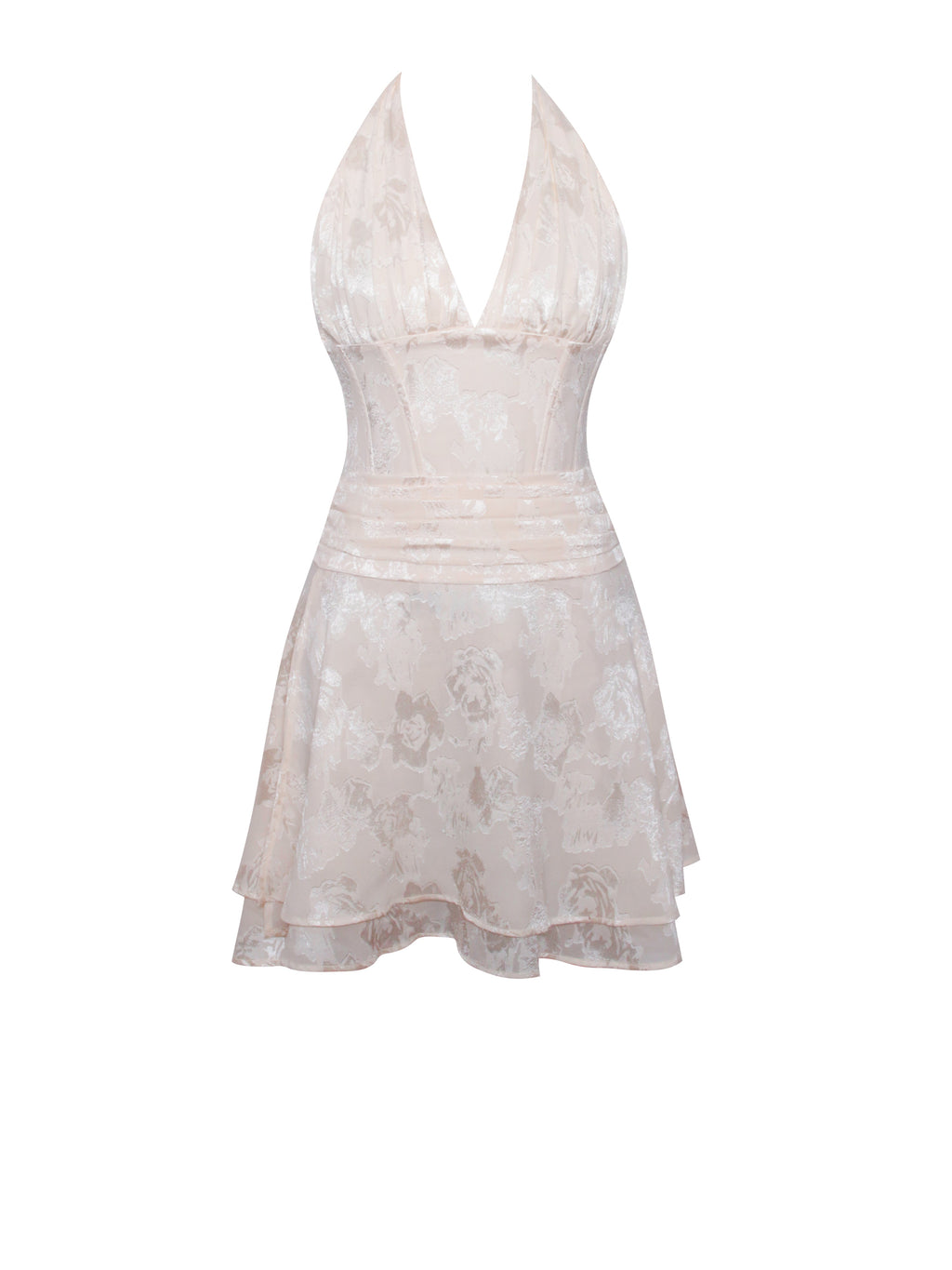 Quintana Jacquard Textured Slit Halter Mini Dress - HOUSE OF SHE