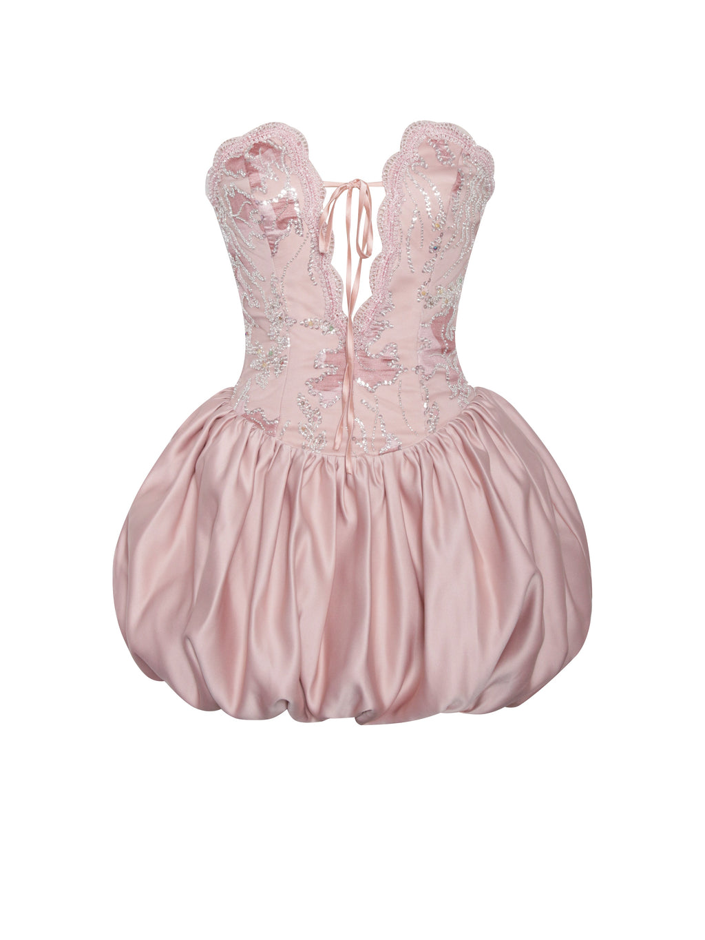 Palesa Pink Ballet Style Embroidered Bubble Hem Mini Dress - HOUSE OF SHE