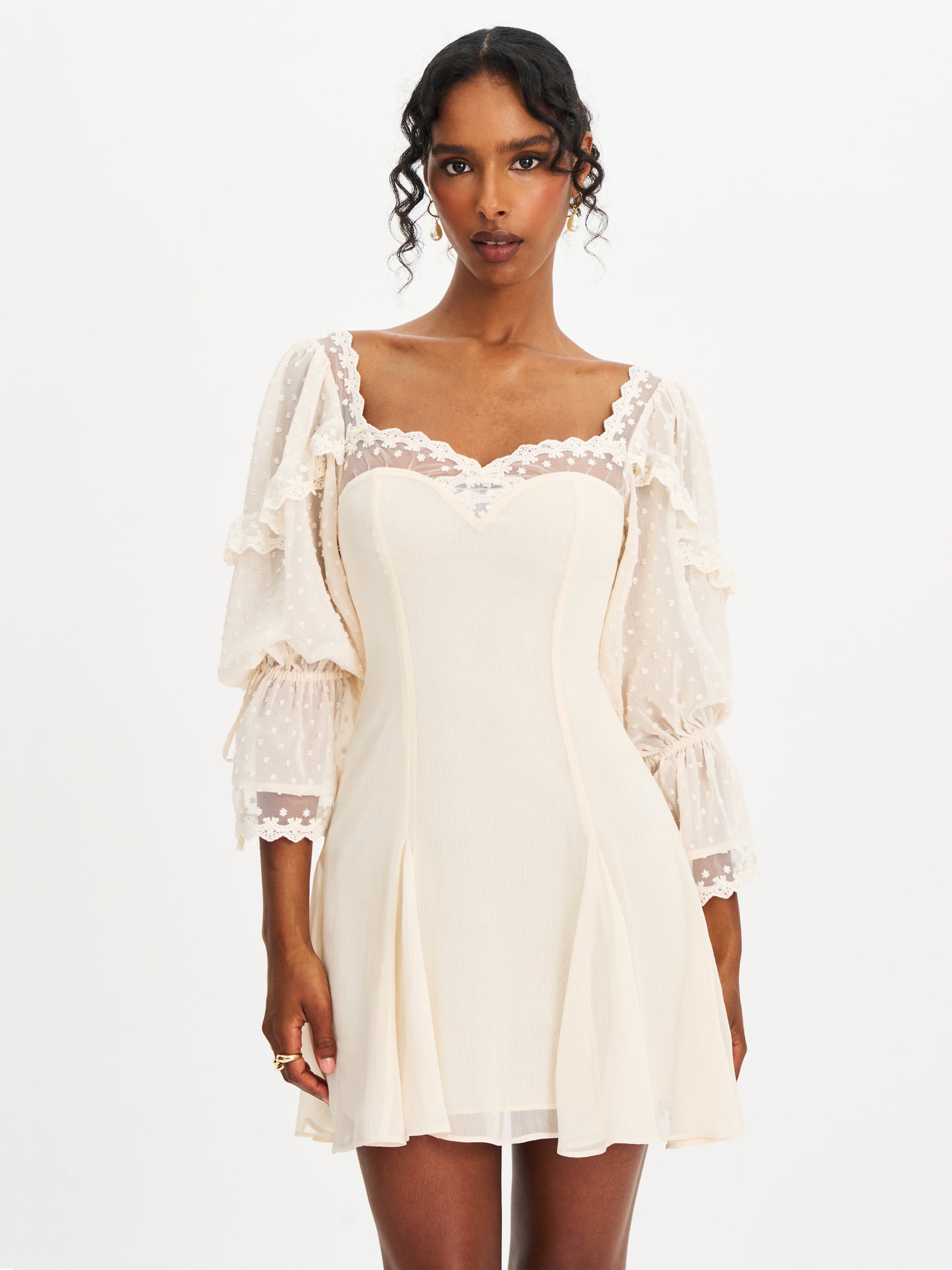 Zakira Lace Trim Half Sleeve Mini Dress - HOUSE OF SHE