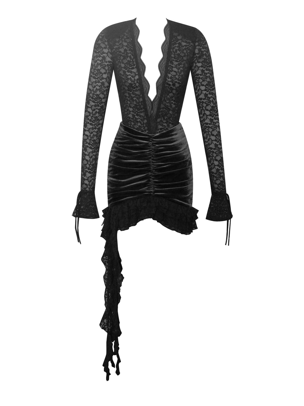 Nadina Black Lace Velvet Mini Dress  HOUSE OF SHE