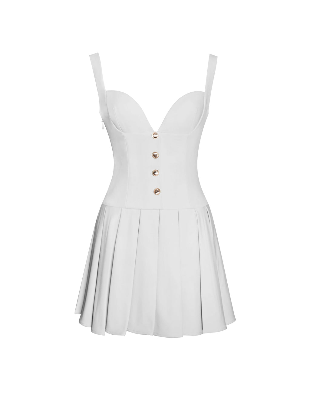 Tala White Sleeveless Pleated Preppy Mini Dress - HOUSE OF SHE