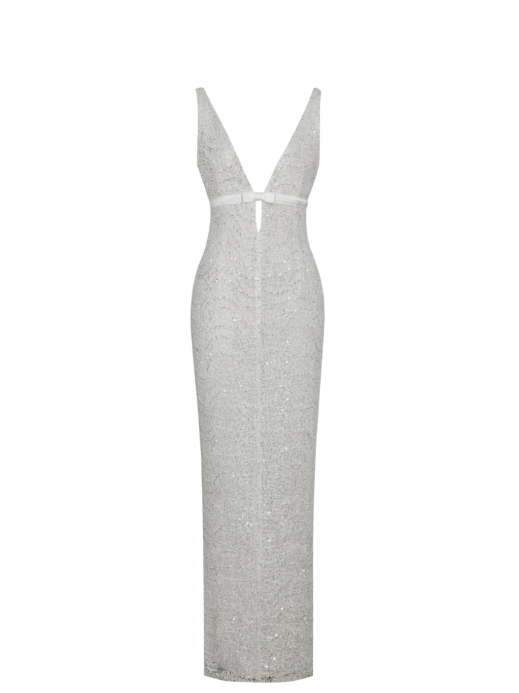 Adelaide White Beaded Sequin Net Bodycon Gown