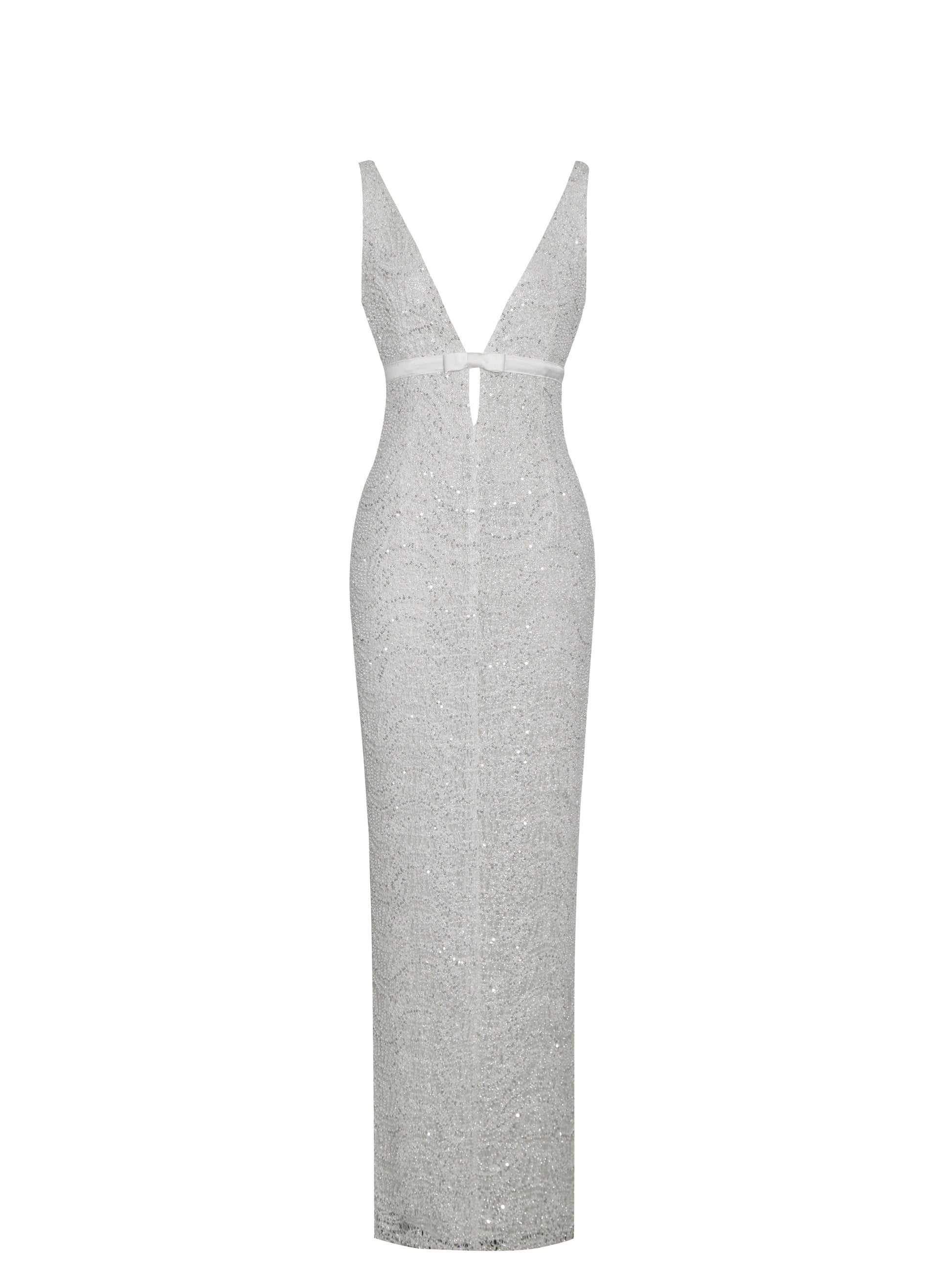 Adelaide White Beaded Sequin Net Bodycon Gown