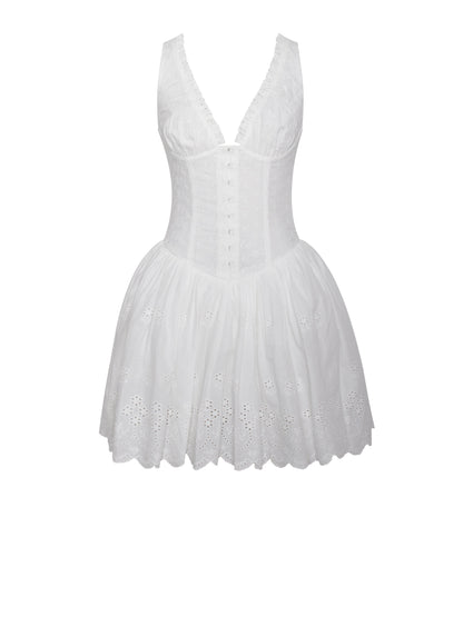 Aaliyah White Plunging Halter Drop Waist Mini Dress