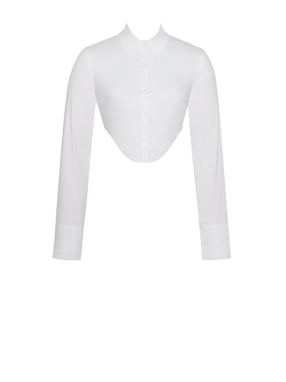 Unella White Long Sleeve Shirt Crop Top