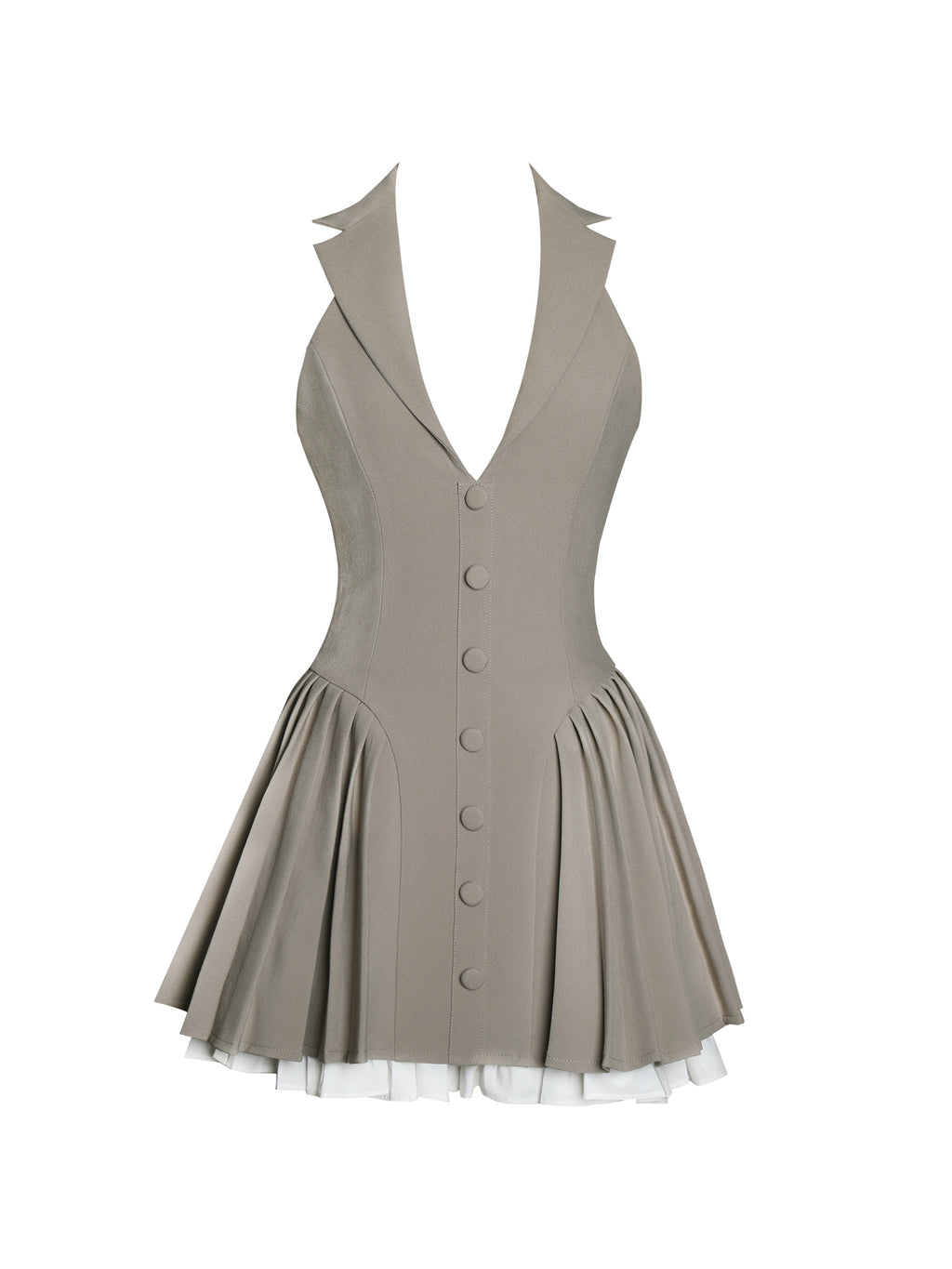 Hazel Brown Preppy Halter Neck Pleated Mini Dress - HOUSE OF SHE