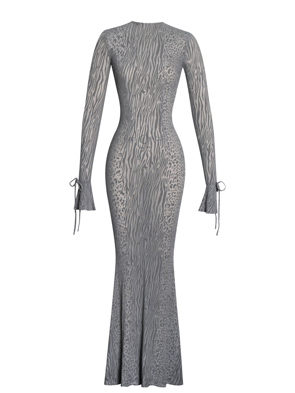 Waylynn Gray Animal Print Burnout Velvet Detail Mesh Backless Maxi Dress - HOUSE OF SHE