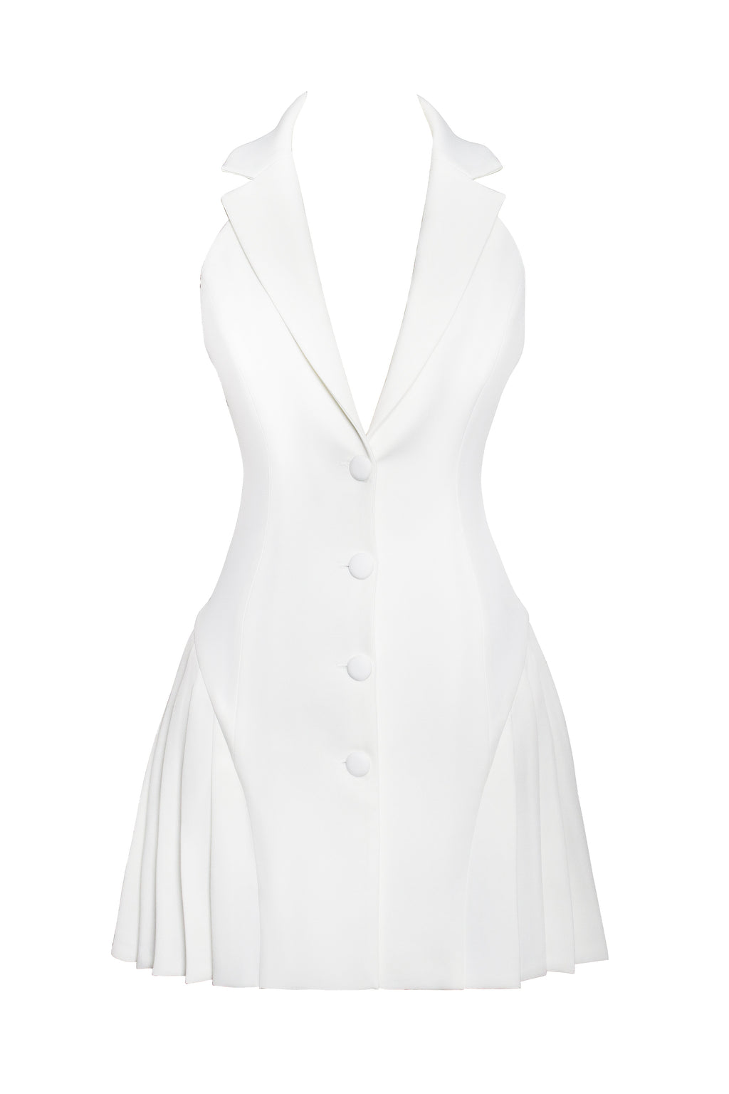 Reyna White Pleated Mini Blazer Dress - HOUSE OF SHE