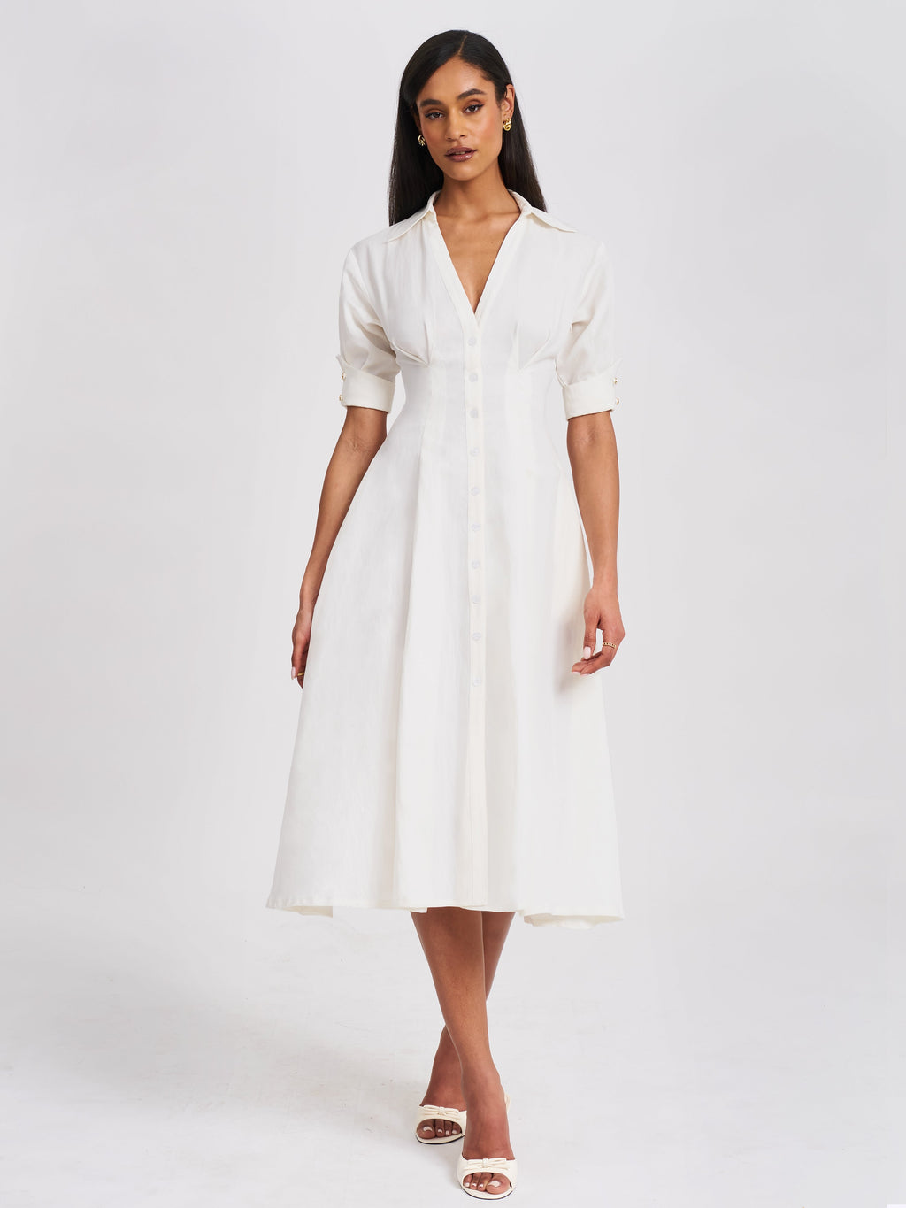Palina Lyocell Pleated Midi Preppy Shirt Dress - HOUSE OF SHE
