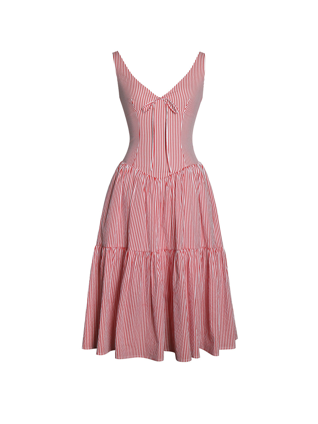 Oceana Red Candy Stripe Drop Waist Midi Dress - HOUSE OF SHE