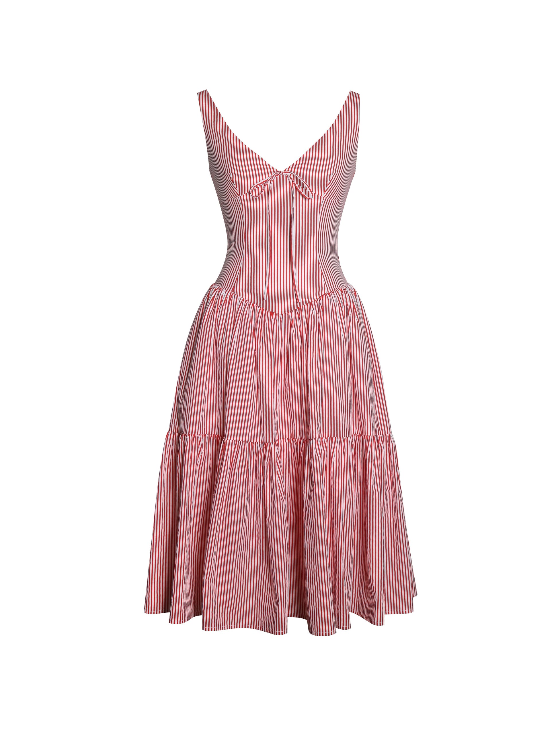Oceana Red Candy Stripe Drop Waist Midi Dress - HOUSE OF SHE