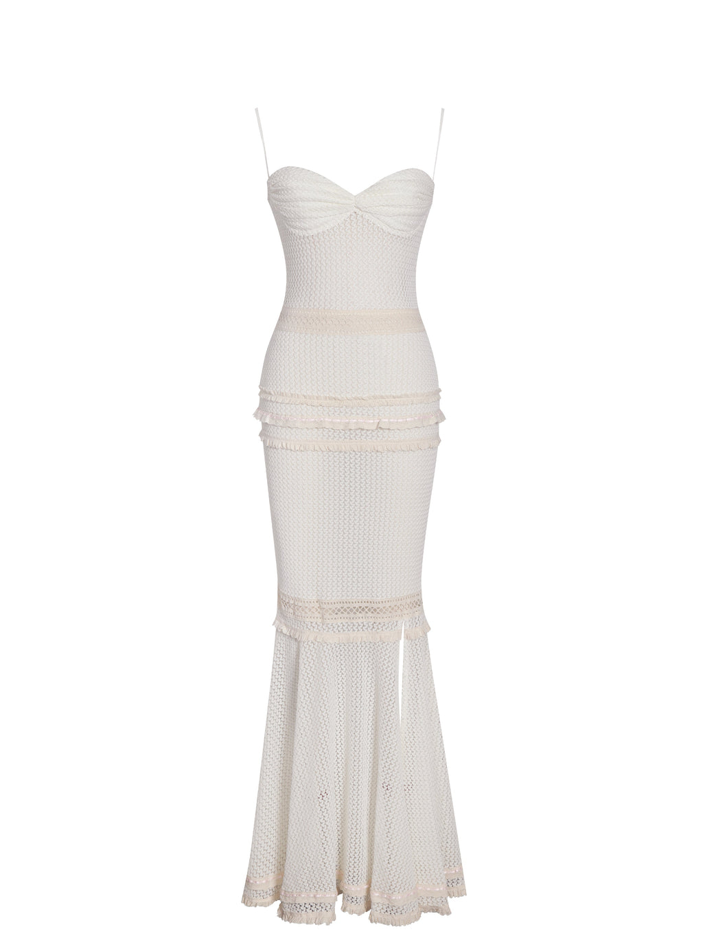 Pallas Beige Lace Trim Crochet Mermaid Maxi Dress - HOUSE OF SHE