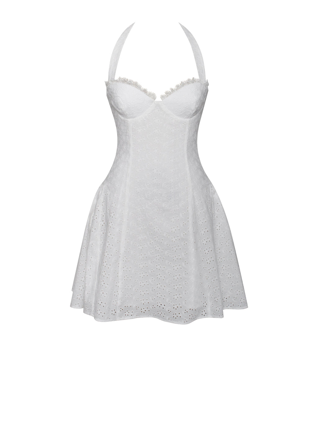 Johana White Eyelet Halter Mini Dress - HOUSE OF SHE