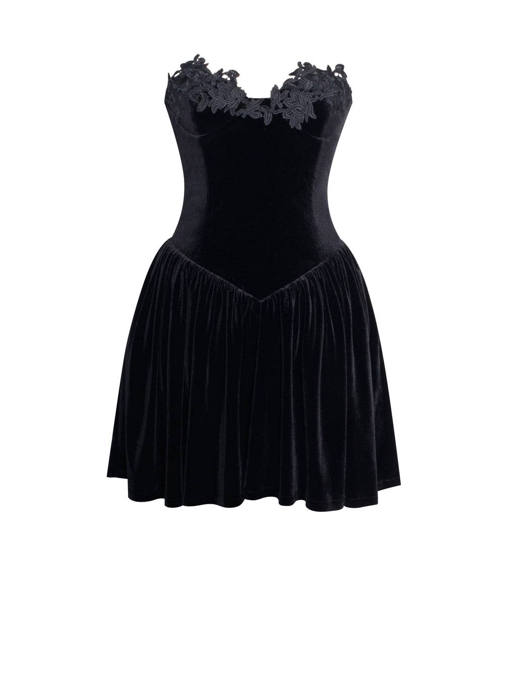 Nora Black Velvet Drop Waist Corset Puffy Mini Dress with Lace Trim - HOUSE OF SHE