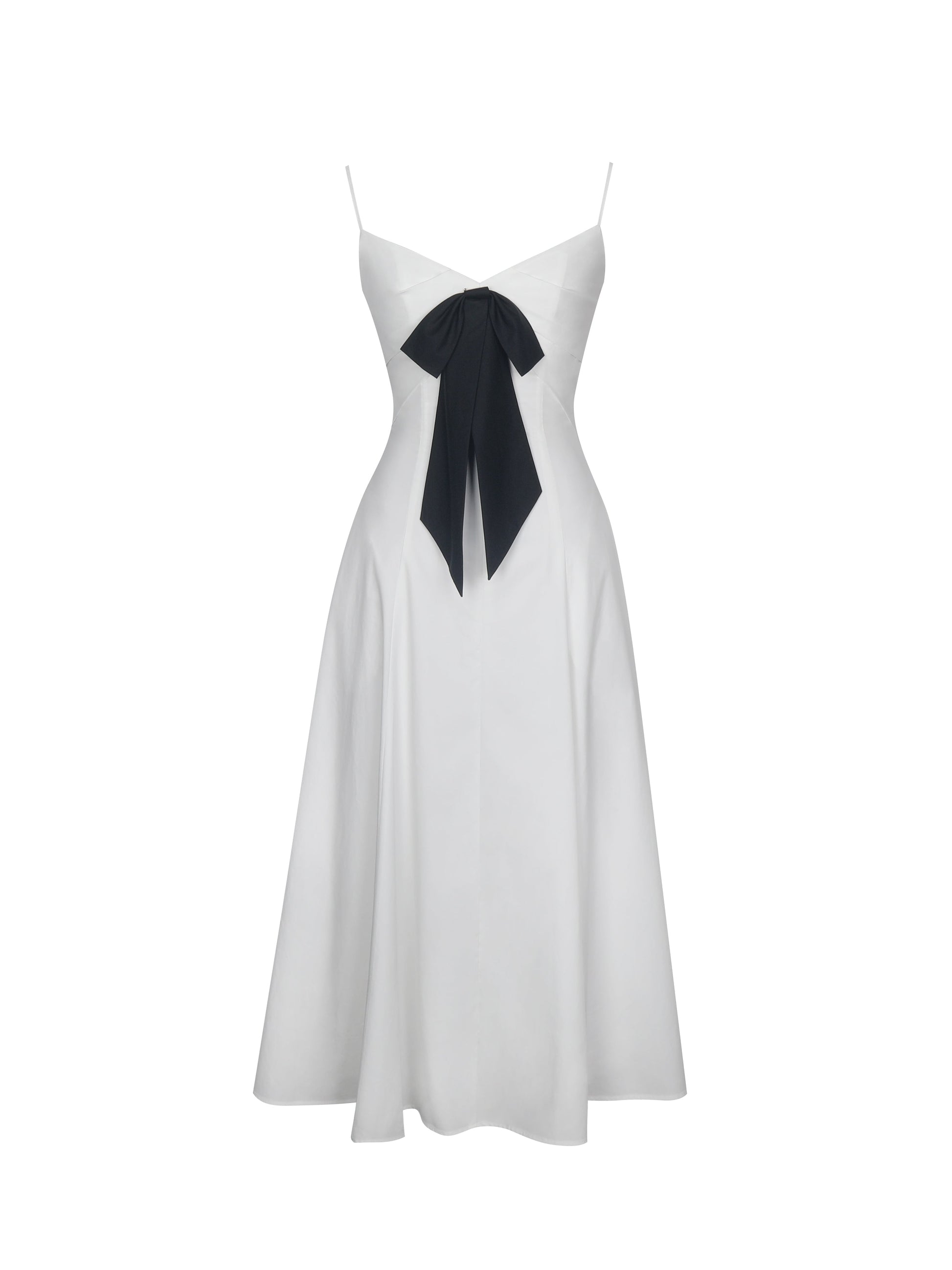 Corinne White Poplin Flared Midi Dress with Removable Bow