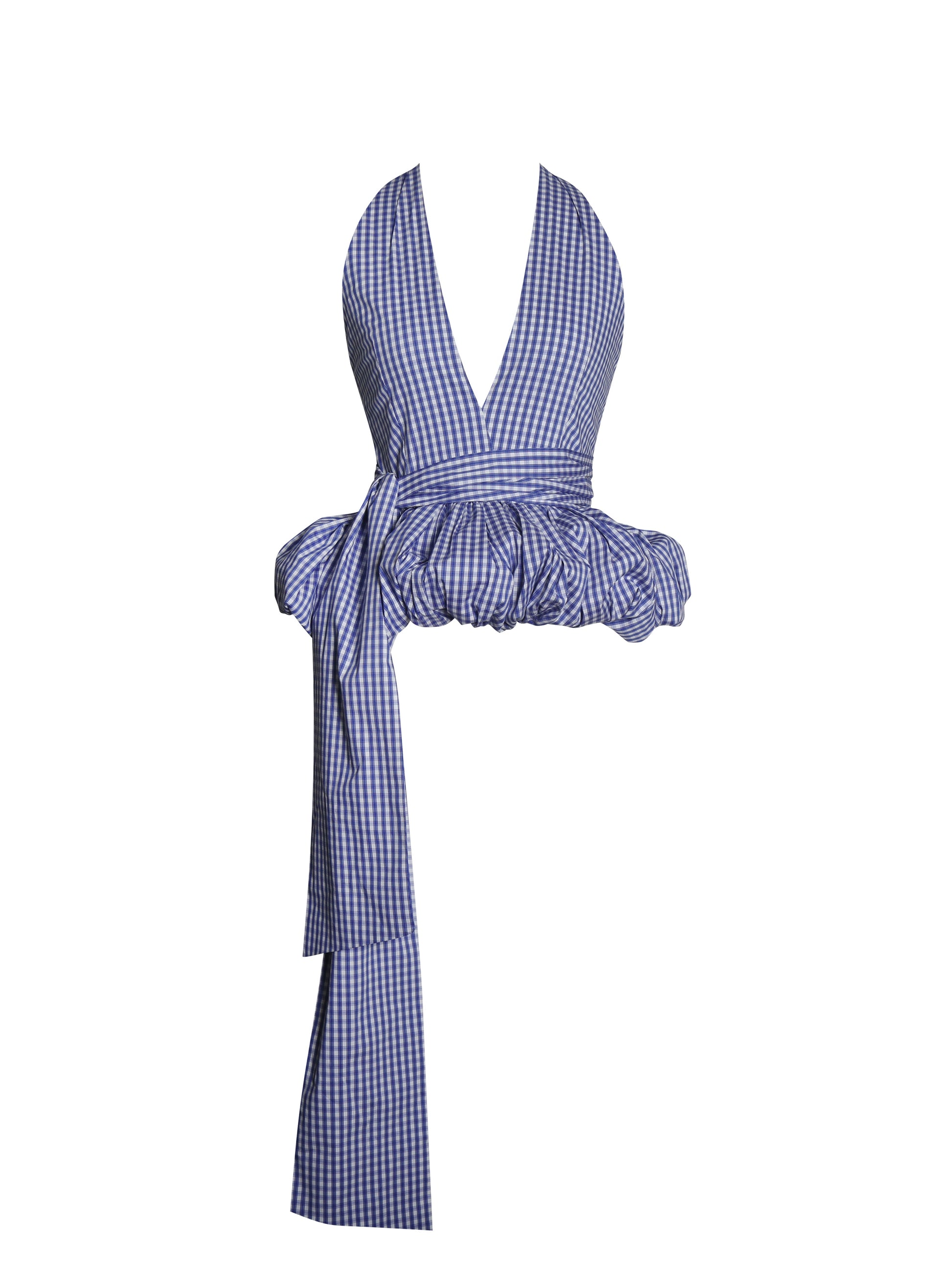 Ilene Blue and White Checkered Bubble Hem Halter Top - HOUSE OF SHE