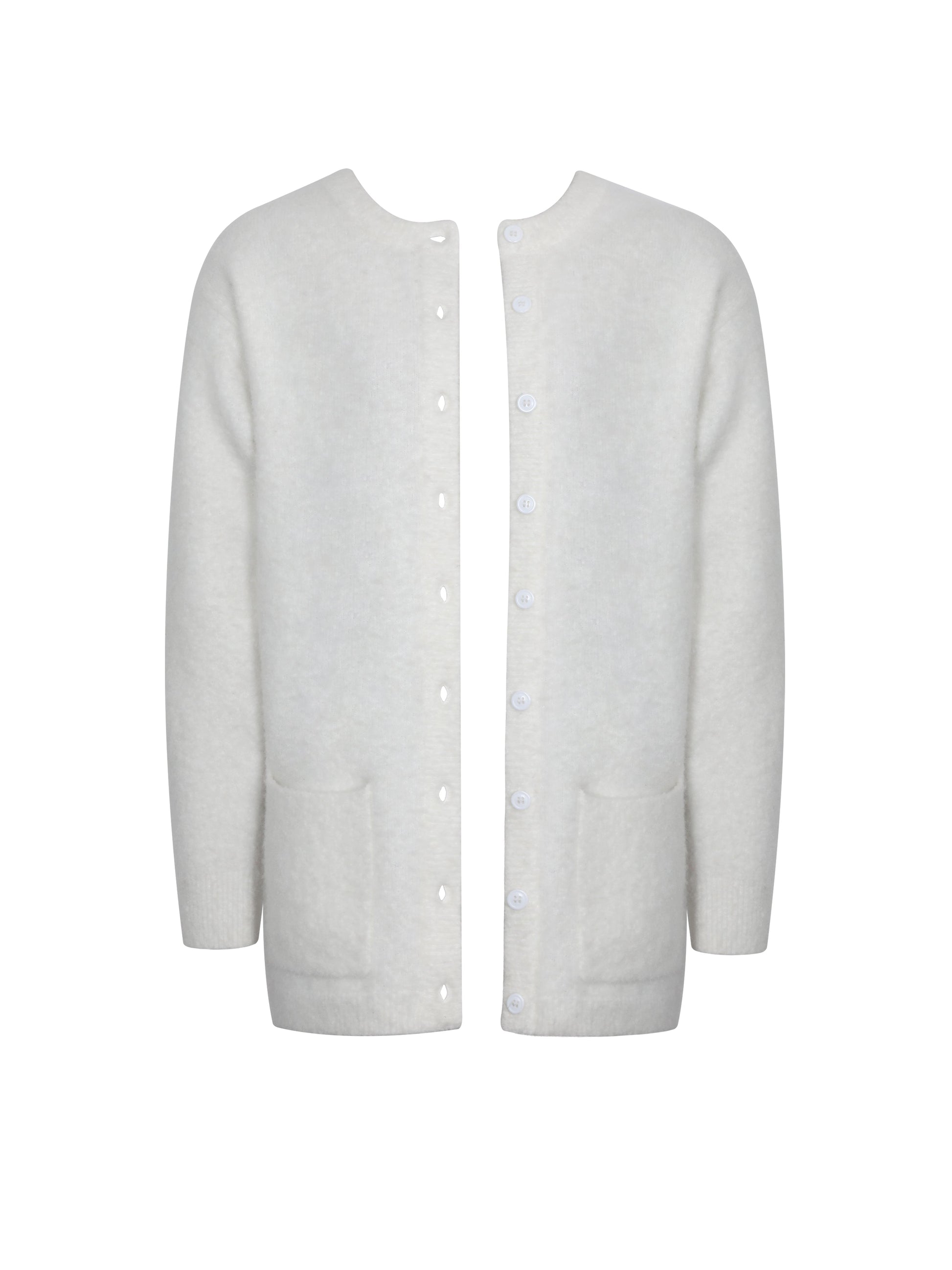 Orla White Wool-Blend Ribbed Knit Cardigan