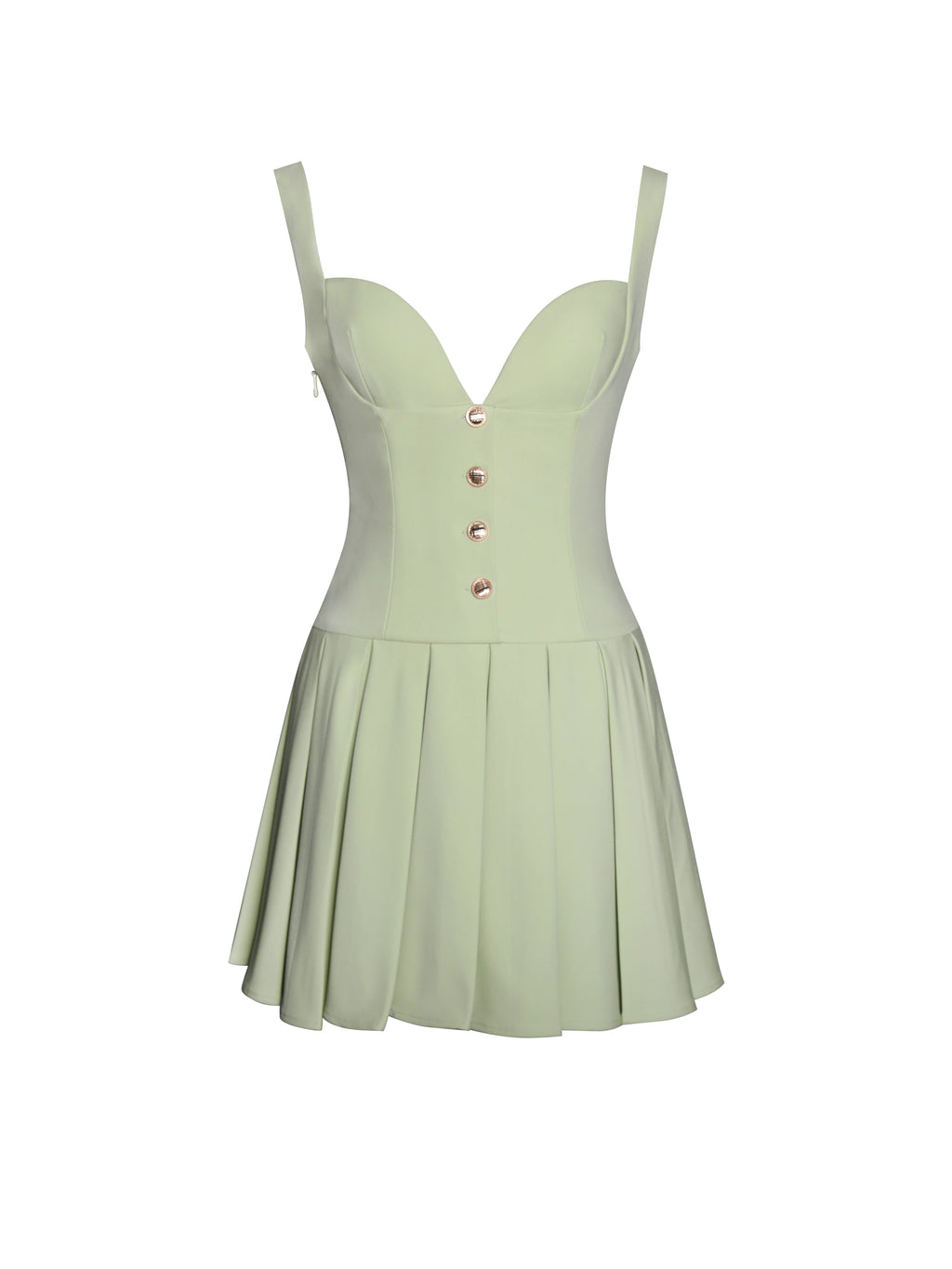 Tala Pistachio Green Sleeveless Pleated Preppy Mini Dress - HOUSE OF SHE
