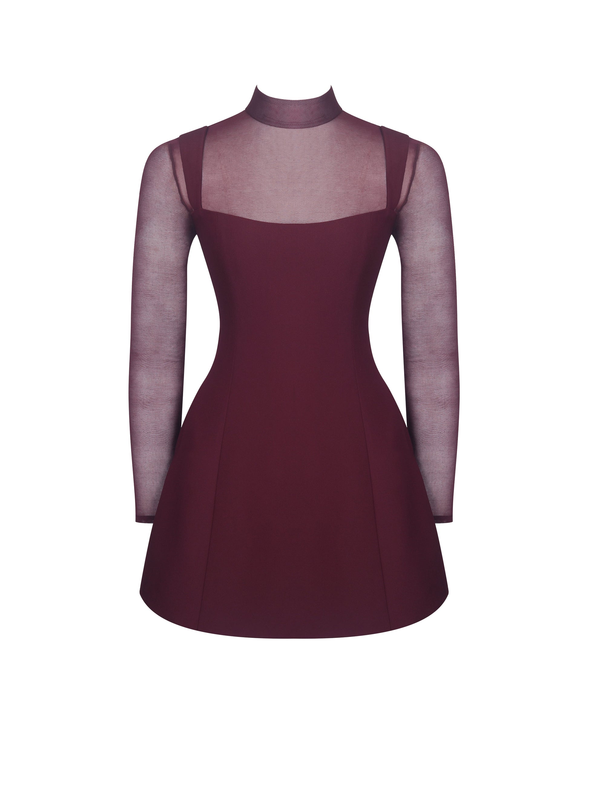 Natasha Burgundy Faux Two-Piece Turtleneck Mini Dress