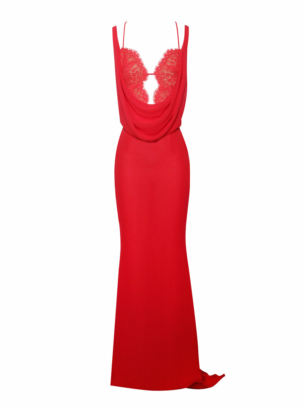 Ulanda Red Chiffon Lace Maxi Dress - HOUSE OF SHE