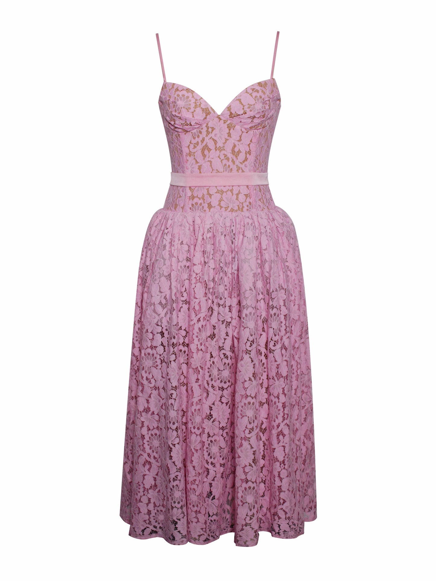 Lorena Pink Lace Drop Waist Midi Dress