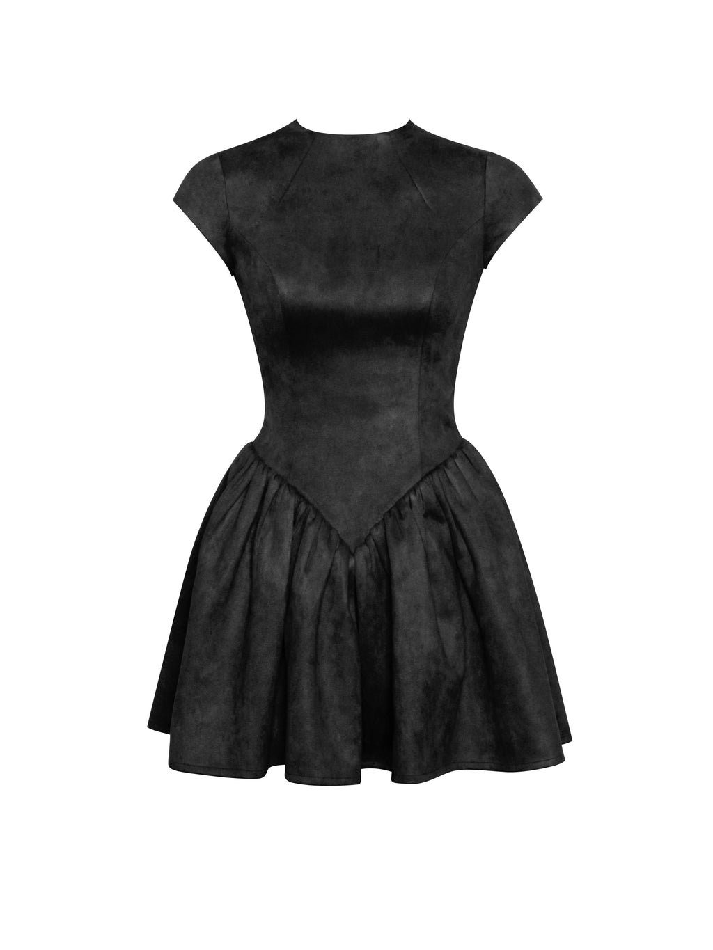 Jacqueline Backless Black Mini Puffy Suede Dress  HOUSE OF SHE