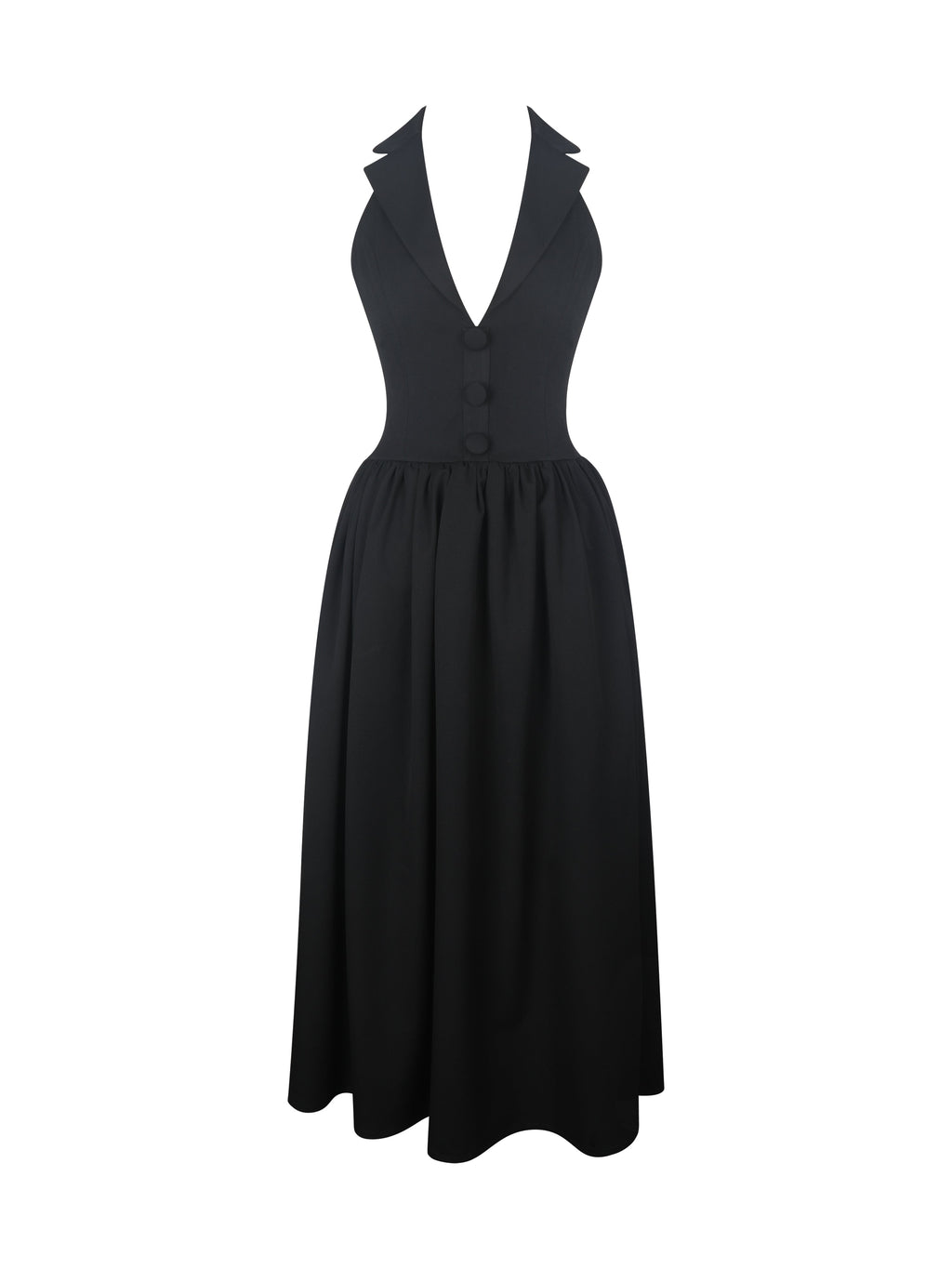 Delaney Black Lapel Halter Midi A-Line Dress