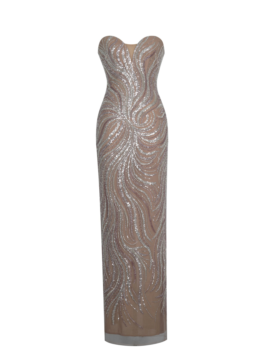 Quinci Apricot Beaded Sequin Sweetheart Maxi Dress