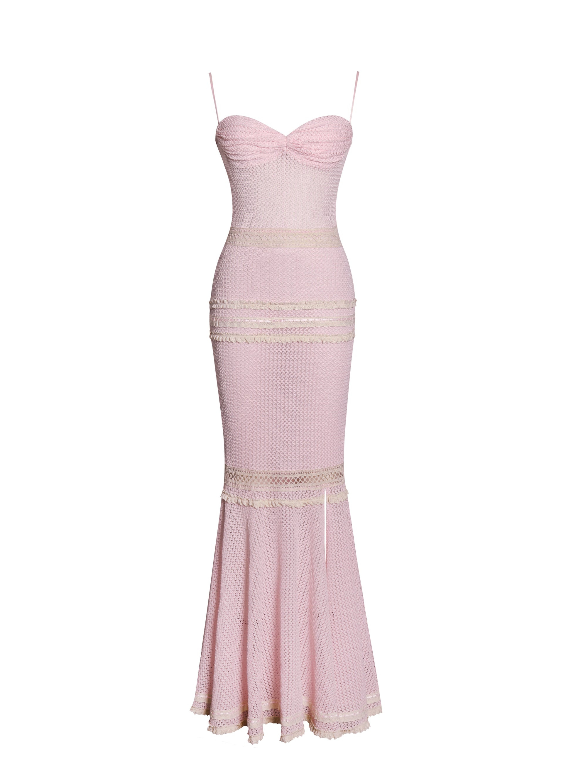 Pallas Pink Lace Trim Crochet Mermaid Maxi Dress - HOUSE OF SHE