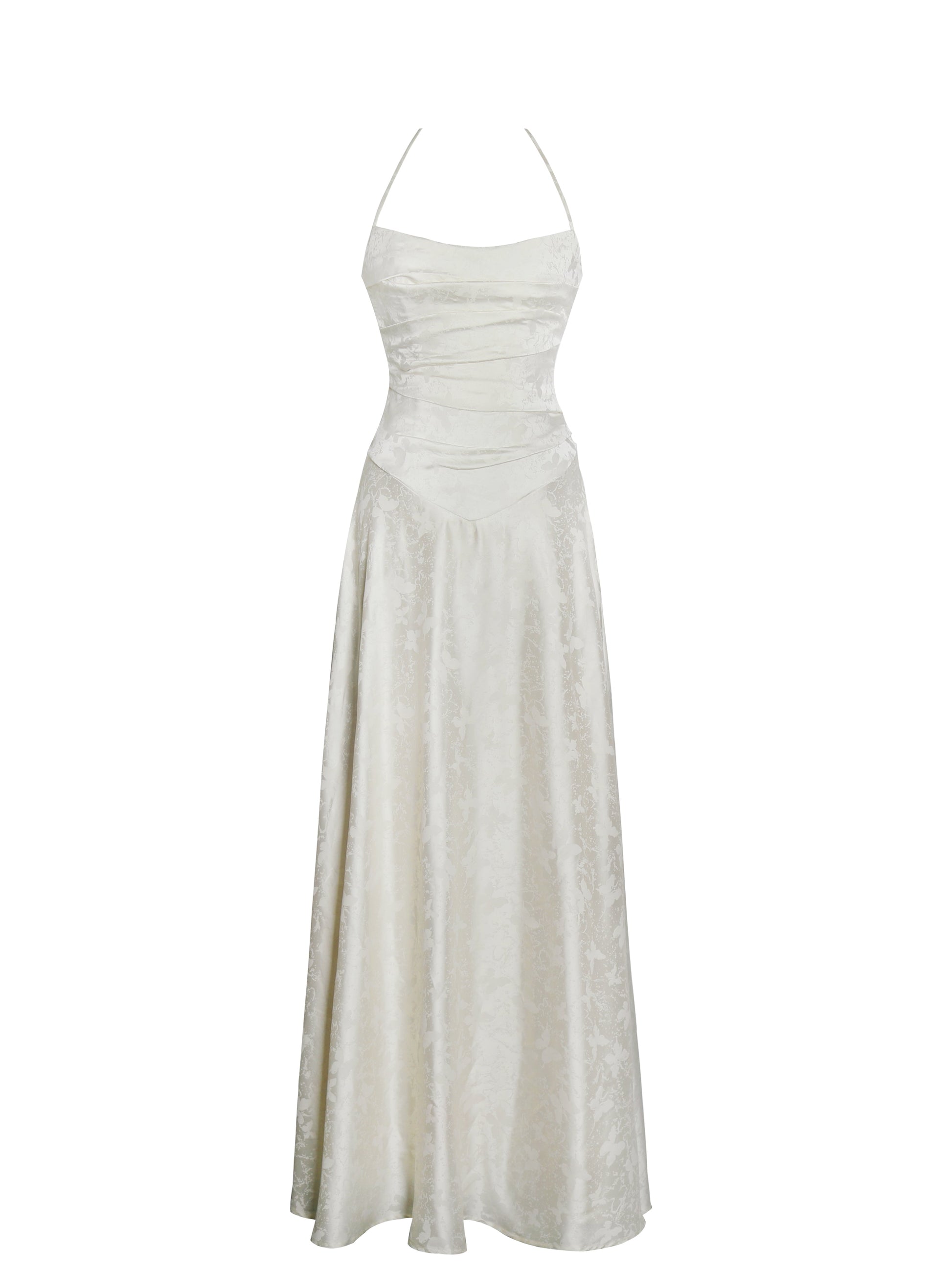Raegan Pearl White Jacquard Rouched Maxi Dress - HOUSE OF SHE