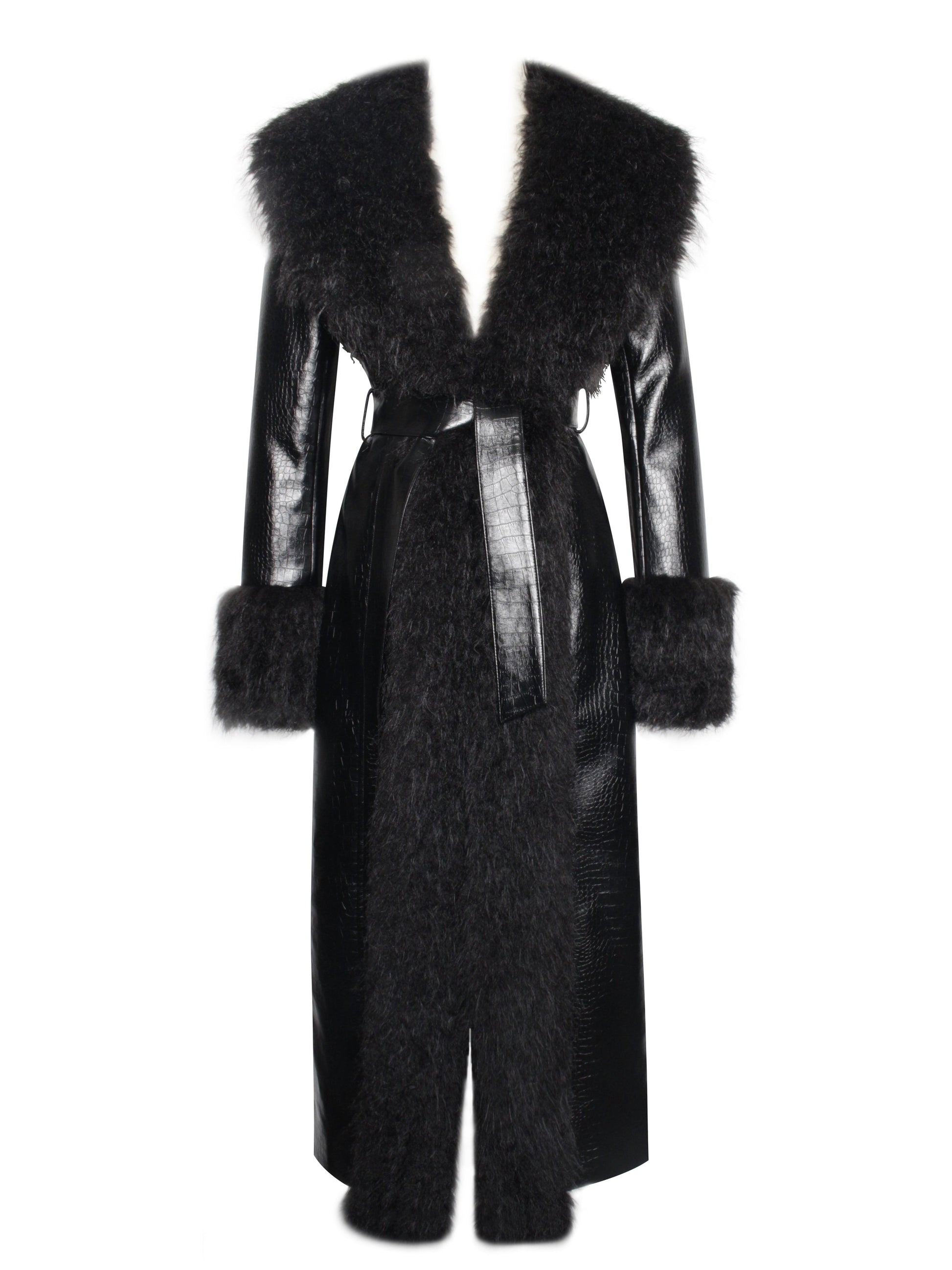 Zella Black Fur Vegan Croc Leather Coat