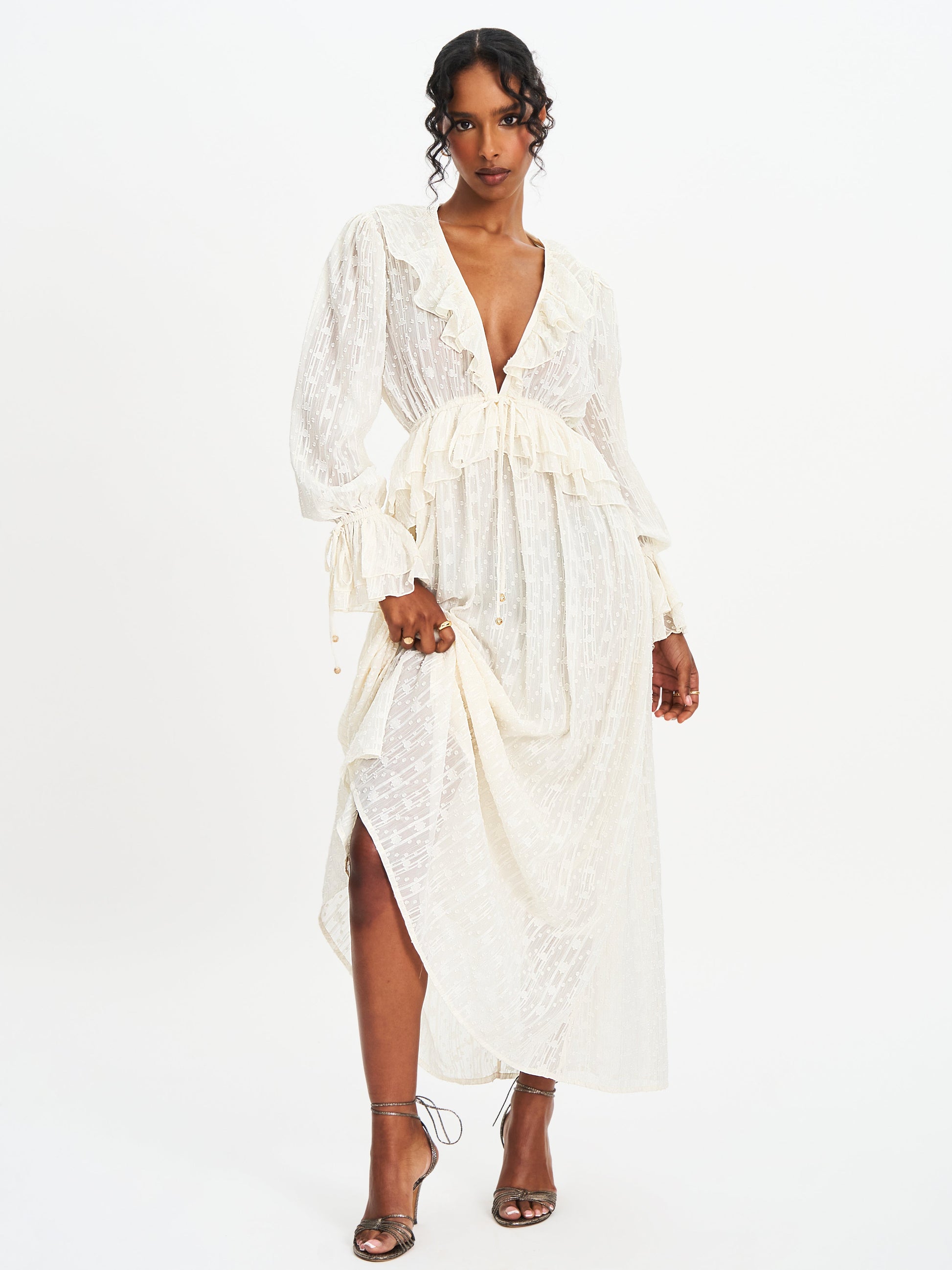 Safiya Jacquard Chiffon Long Sleeve Maxi Dress - HOUSE OF SHE