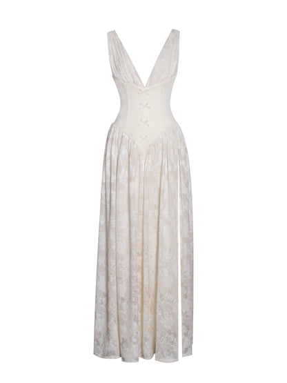 Reina High Slit Jacquard Maxi Dress