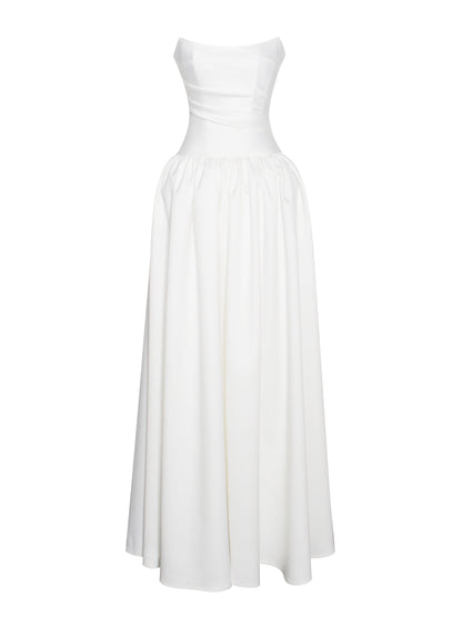 Umay White Drop Waist Satin Corset Dress