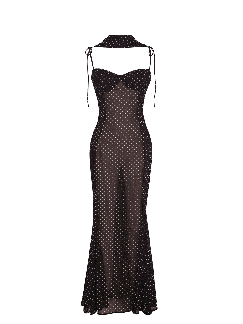 Yadira Brown Base Polka Dot Chiffon Maxi Dress