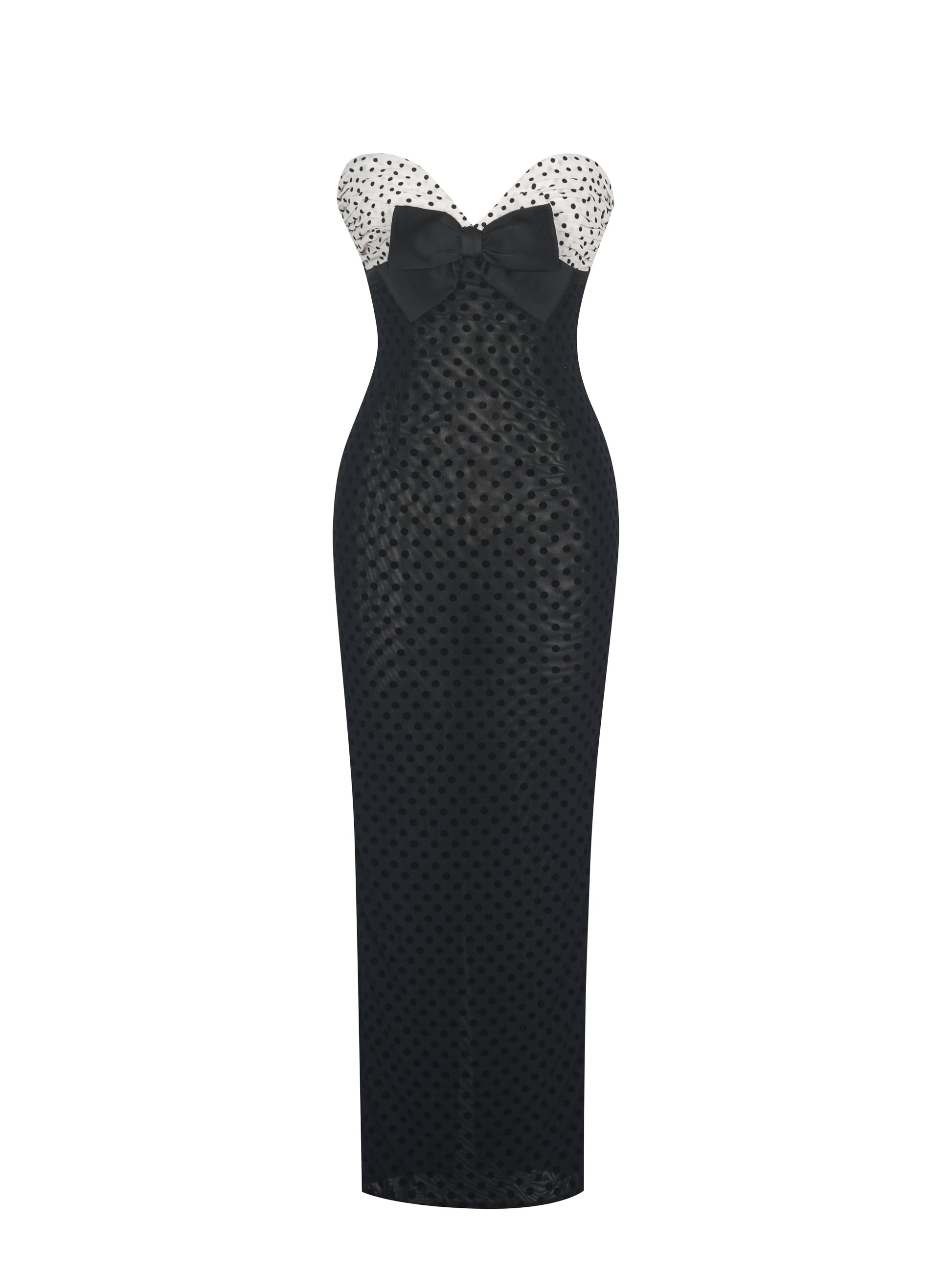 Faith Black and White Polka Dot Sweetheart Maxi Dress