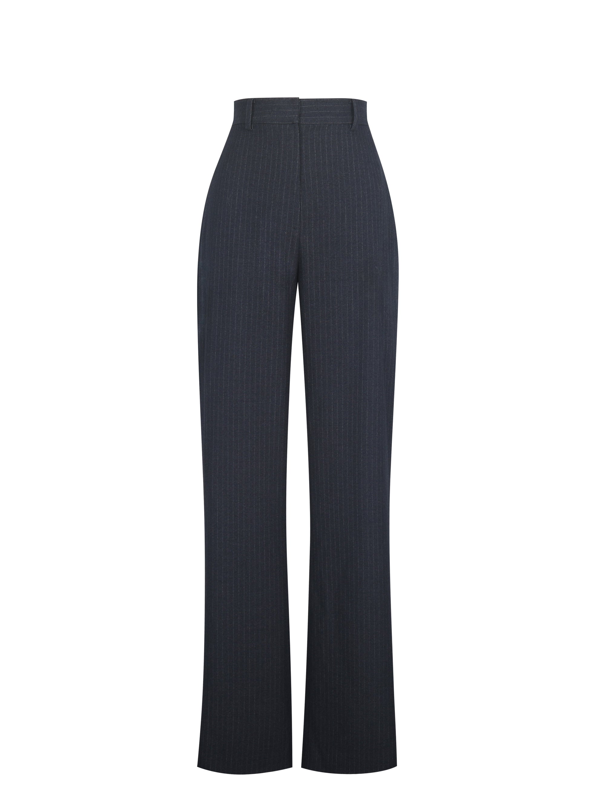 Quinnie Navy Striped High-Waisted Straight Leg Pants