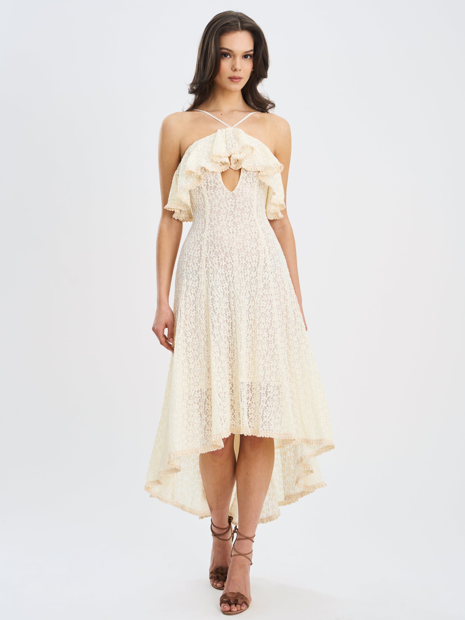 Idra Lace Trim Sleeveless Crochet Midi Trailing Dress - HOUSE OF SHE