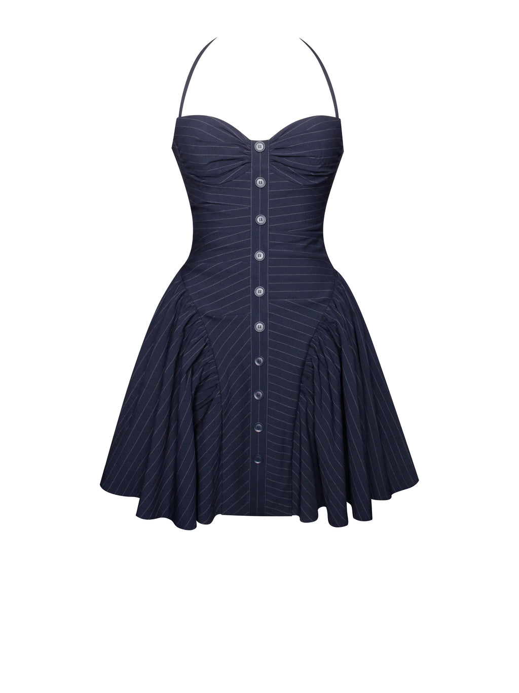 Melody Navy Blue Pinstripe Halter Drop Waist Mini Dress - HOUSE OF SHE