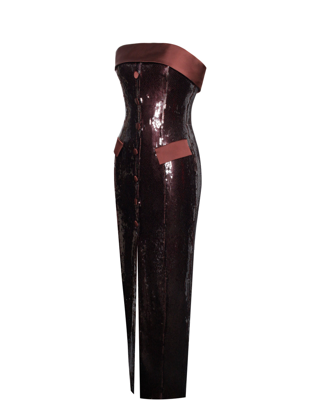 Qadira Burgundy Brown Sequin Maxi Pencil Dress  HOUSE OF SHE