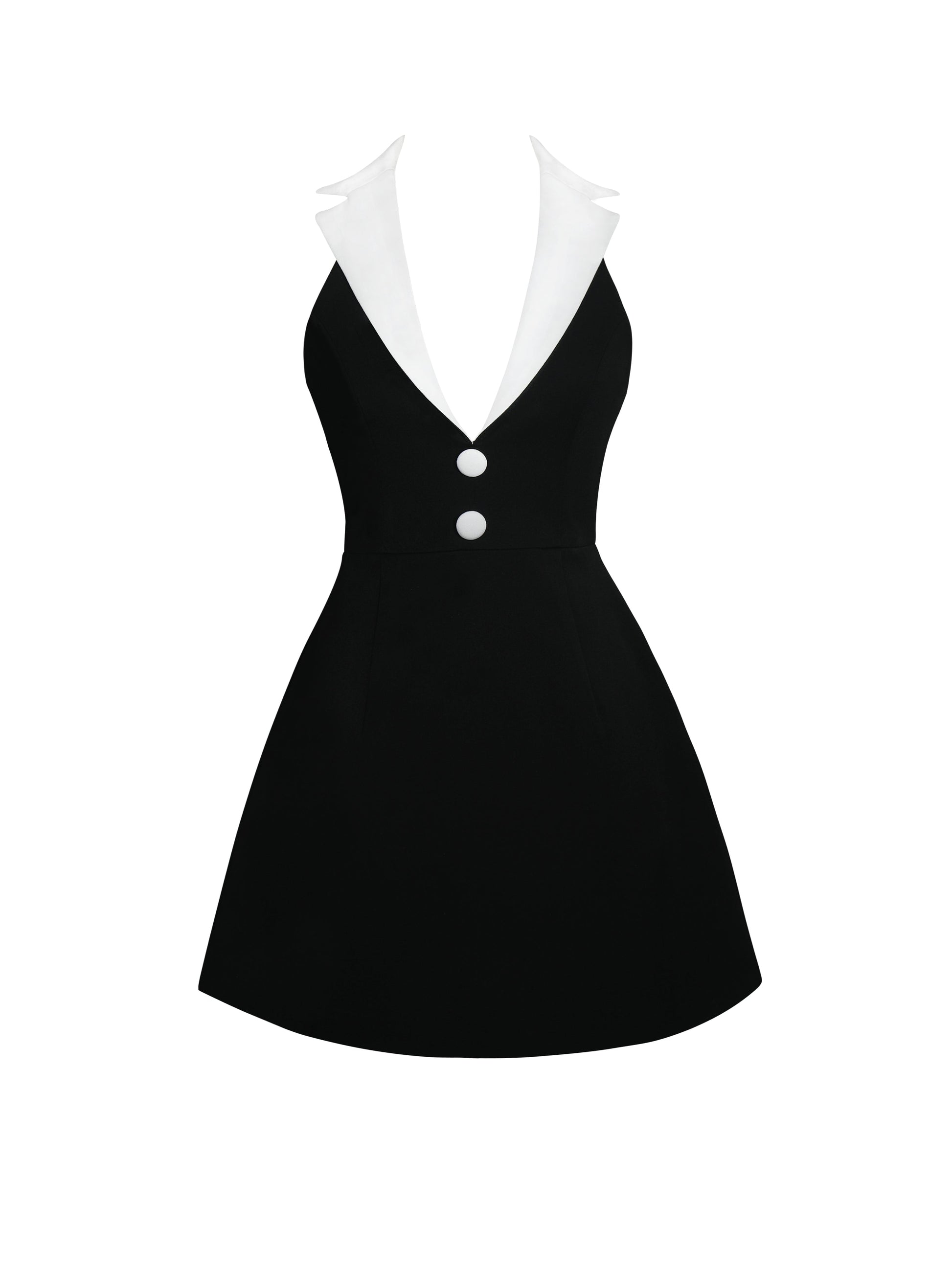 Ignacia Office Casual Black and White Halter Mini A-line Dress