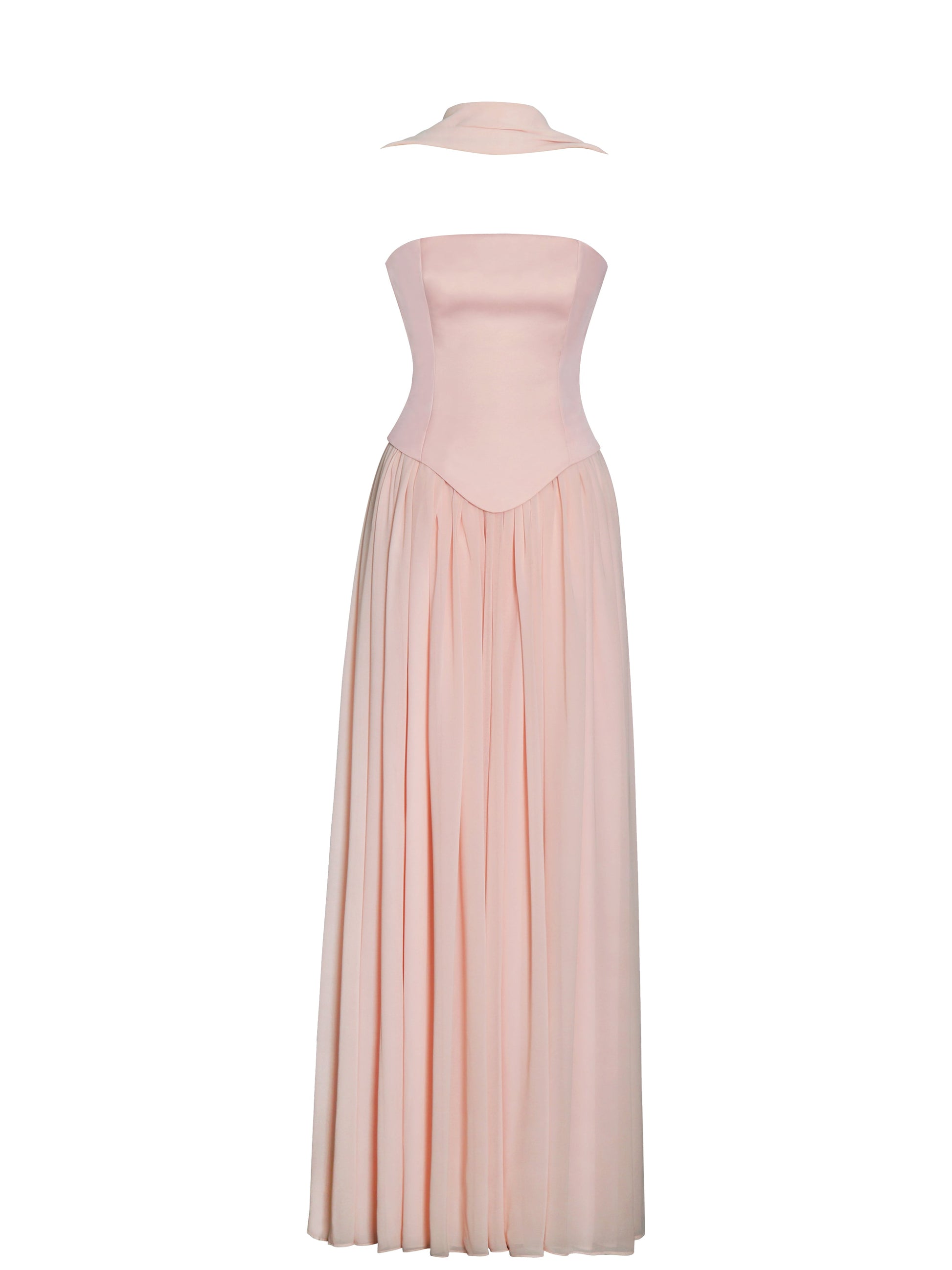 Qianna Baby Pink Peplum Drop Waist Chiffon Gown