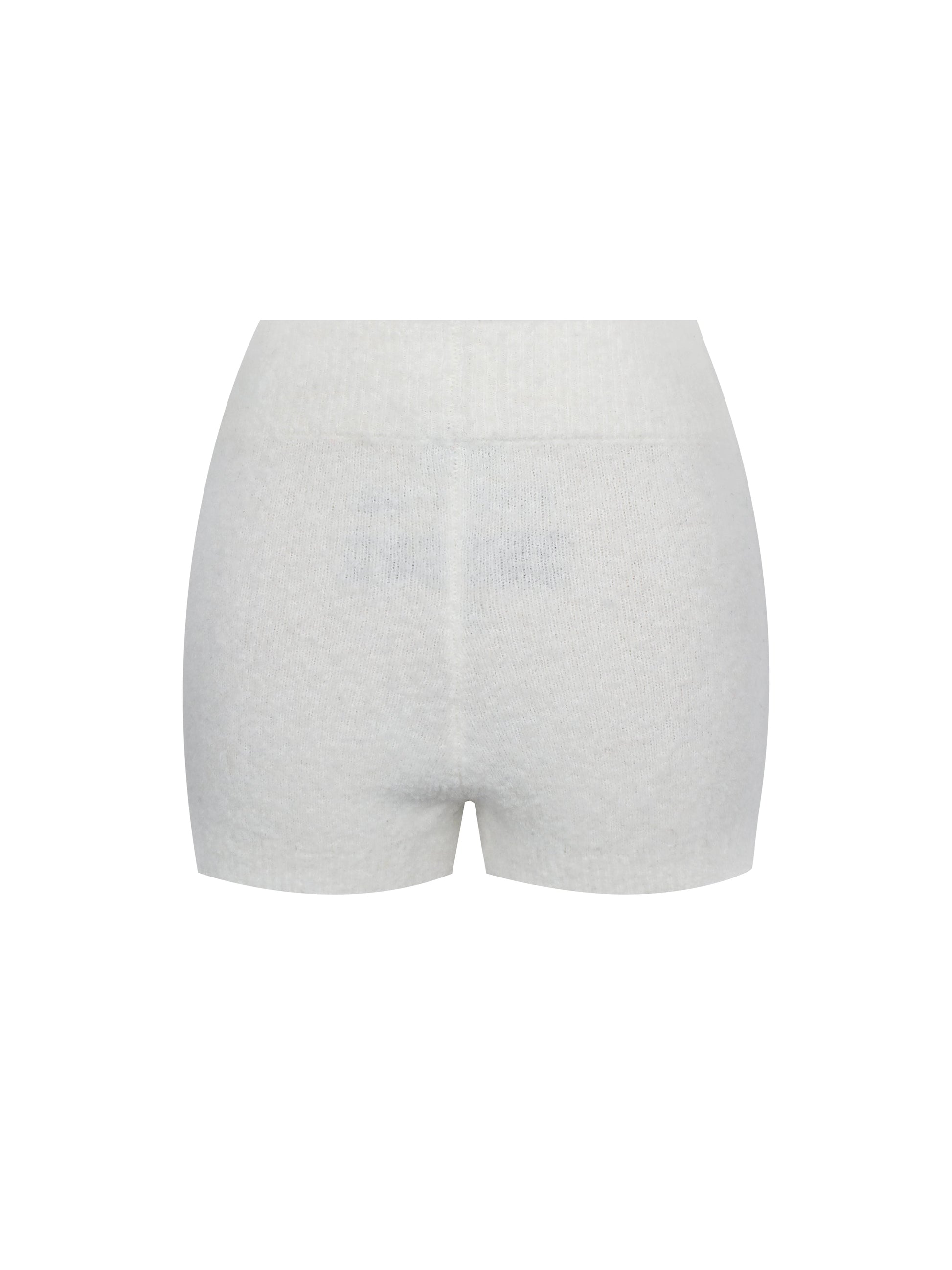 Sera White Wool-Blend Ribbed Knit Mini Shorts