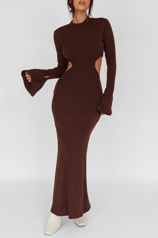 Long Sleeves with flared Cuffs Knit Maxi Dress  HOUSE OF SHE