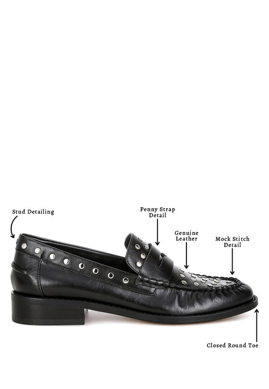 Oglavia Studs Embellished Leather Loafers - HOUSE OF SHE