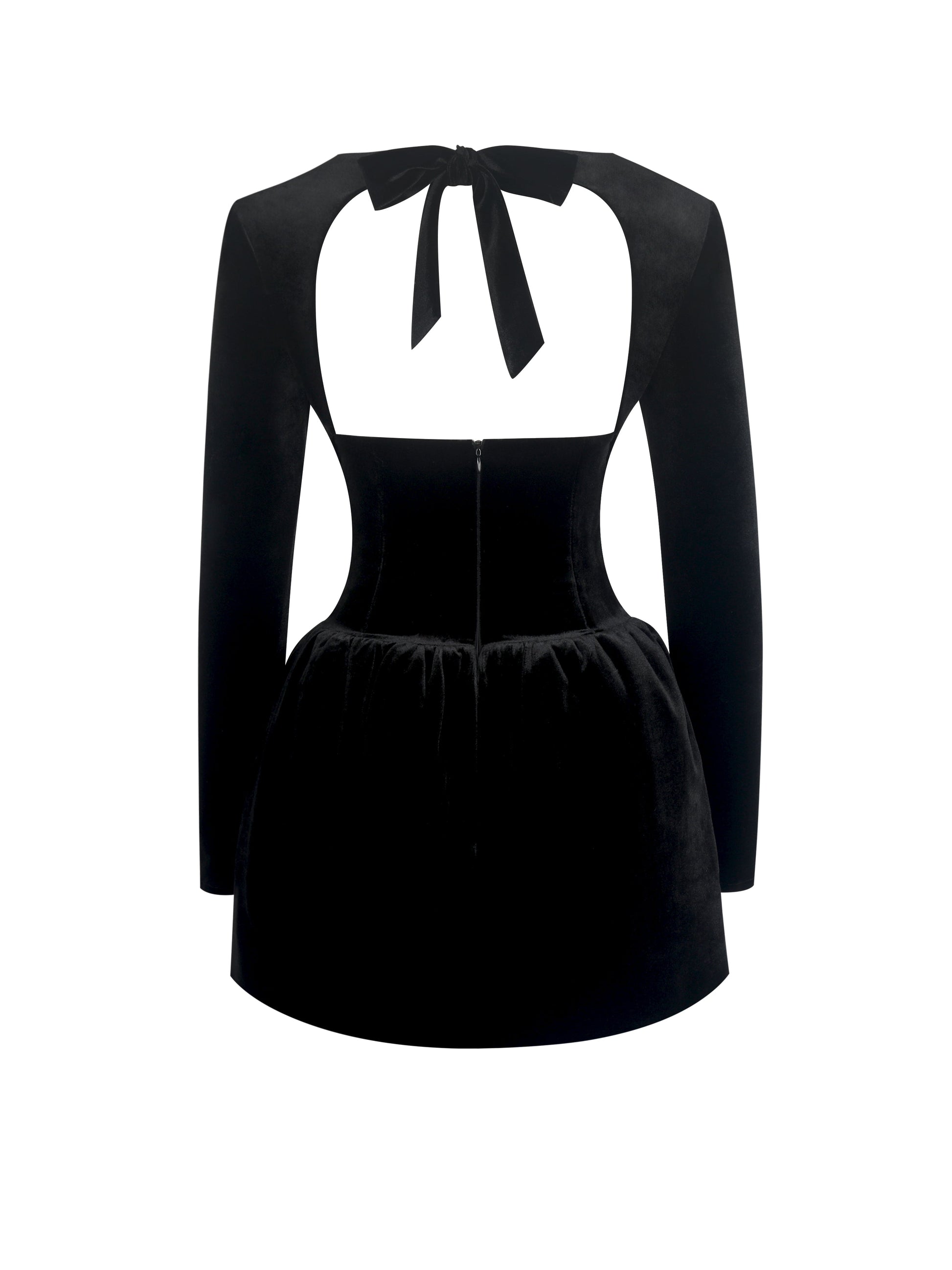 Catrina Black Velvet Square Neck Bow-Tie Mini Dress